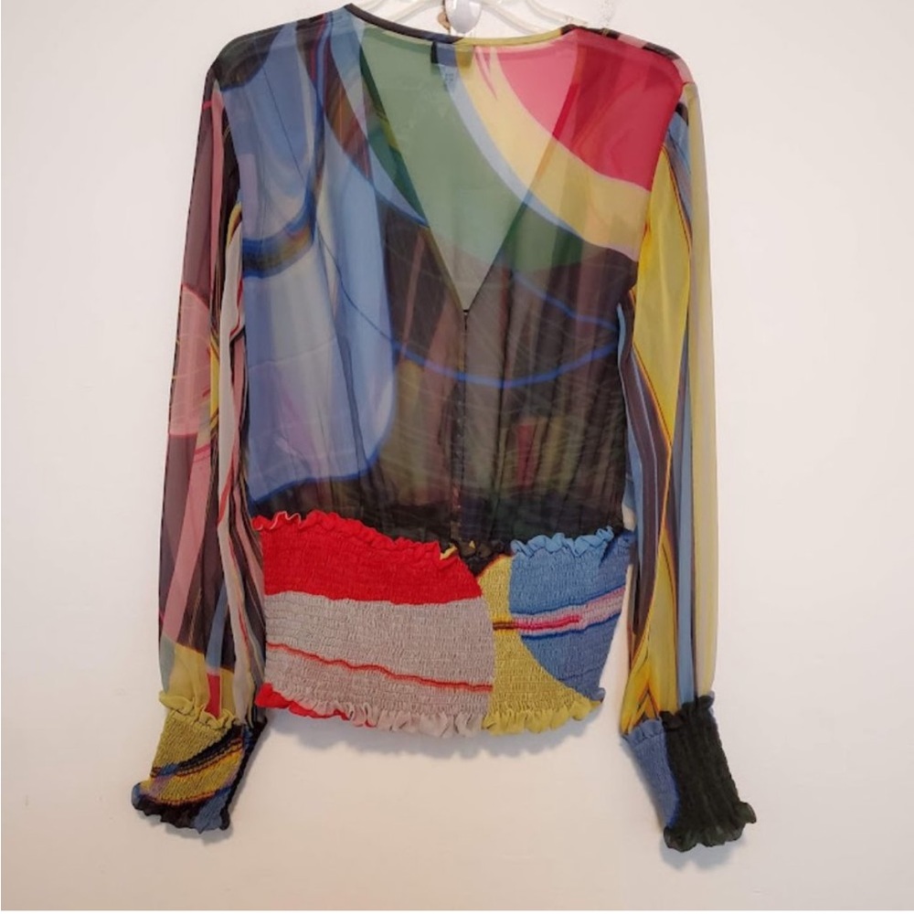 Vintage Louis Feraud sheer retro multicolor button down blouse size 8 - Picture 11 of 12